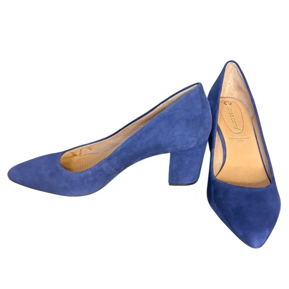 NWOT Corso Como Blue Suede Pumps Block Heel Pointed Toe Women's‎ Size 8M